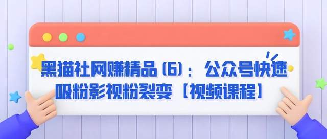 黑猫社网赚精品(6)：公众号快速吸粉影视粉裂变【视频课程】