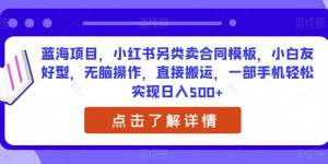 蓝海项目，小红书另类卖合同模板，小白友好型，无脑操作，直接搬运，一部手机轻松实现日入500+