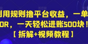 利用规则撸平台收益，一单200R，一天轻松进账500块！【拆解+视频教程】