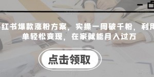 小红书爆款涨粉方案，实操一周破千粉，利用商单轻松变现，在家就能月入过万