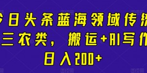 今日头条蓝海领域传统+三农类，搬运+AI写作日入200+