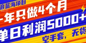 抖音蓝海项目，一年只做4个月，空手套，无货源，单日利润5000+