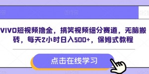 VIVO短视频撸金，搞笑视频细分赛道，无脑搬砖，每天2小时日入500+，保姆式教程