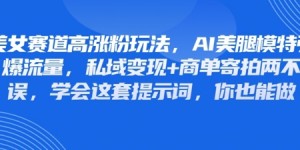 美女赛道高涨粉玩法，AI美腿模特引爆流量，私域变现+商单寄拍两不误，学会这套提示词，你也能做