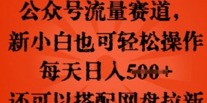 公众号流量赛道，新人小白也可轻松上手操作，每天日入100+，还可以搭配网盘拉新