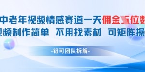 中老年情感赛道一天佣金多张 视频制作简单不用找素材 可矩阵操作