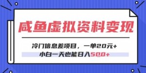 咸鱼虚拟资料变现，冷门信息差项目，一单20.小白一天也能日入5张