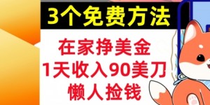 在家挣美金，3个方法 1天收入90美刀，超简单，长久被动收入，懒人捡钱