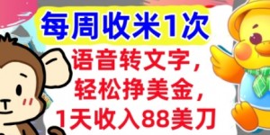 语音转文字，轻松挣美金，1天收入88美刀，0门槛，每周收米1次，小白专属