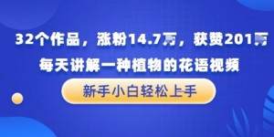 32个作品，涨粉14.7W，获赞201W，每天讲解一种植物的花语视频，无需任何技巧，新手小白轻松上手