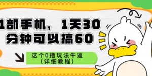 1部手机，1天30分钟可以搞60，这个0撸玩法牛逼（详细教程）