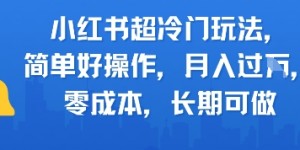 小红书超冷门玩法，简单好操作，月入过W，0成本，长期可做