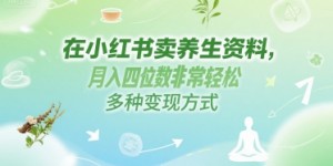 在小红书卖养生资料，月入四位数非常轻松，多种变现方式
