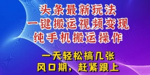 今日头条最新玩法，一键搬运视频也能轻松变现，随随便便就爆百W流量，新风口新玩法