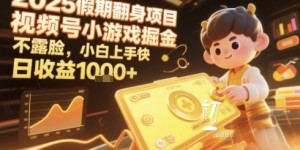 2025暑期项目，视频号小游戏掘金，不露脸，小白上手快，日收益多张