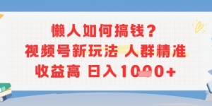懒人如何搞钱？视频号新玩法，人群精准收益高，日入多张