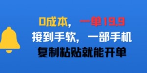 0成本，一单19.9，接到手软，一部手机，复制粘贴就能开单