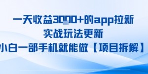 一天收益1k+的app拉新，实战玩法更新，小白一部手机就能做【项目拆解】