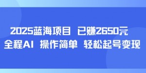 2025蓝海项目 已挣2650米 全程AI 操作简单 轻松起号变现