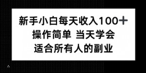 新手小白每天收入100+，操作简单 当天学会 ，适合所有人的副业