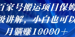 百家号搬运项目保姆级讲解，操作简单，小白也可以月入1w+