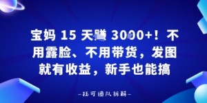 宝妈15天賺3k+！不用露脸、不用带货，发图就有收益，新手也能搞
