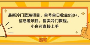 最新冷门蓝海项目，单号单日收益多张，信息差项目，售卖冷门教程，小白可直接上手