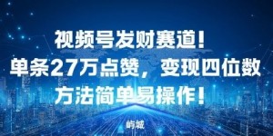 视频号发财赛道，单条27W点赞，变现四位数方法简单易操作
