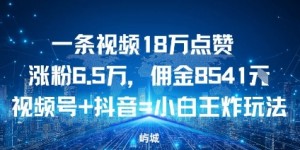 一条视频18W点赞涨粉6.5W，佣金8541视频号+抖音=小白王炸玩法