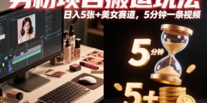 男粉项目搬运玩法，日入5张+美女赛道，5分钟一条视频