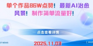 单个作品86W点赞，最新AI治愈风景，制作简单流量好！