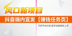 风口新项目，抖音端内宣发【賺米任务页】，可多平台分发，新手也能轻松上手