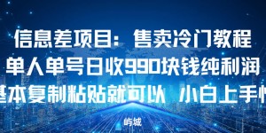 信息差项目：售卖冷门教程，单人单号日收9张纯利润，基本复制粘贴就可以，小白上手快