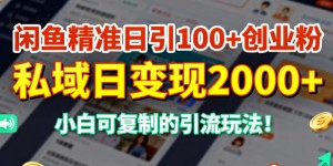 闲鱼精准日引100+创业粉，私域日变现多张，小白可复制的引流玩法