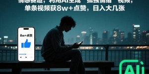 情感赛道，利用AI生成“孤独情绪”视频，单条视频获8w+点赞，日入大几张