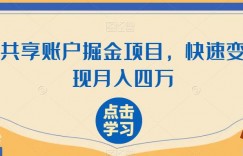 共享账户掘金项目，快速变现月入四万
