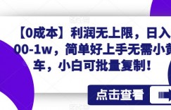 【0成本】利润无上限，日入100-1w，简单好上手无需小黄车，小白可批量复制！