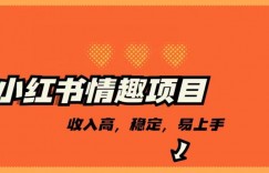 最新小红书情趣项目，日入千，高佣金高收入，操作简单，长期稳定