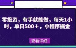 零投资，有手就能做，每天1小时，单日500＋，小程序掘金