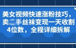 美女视频快速涨粉技巧，卖丝袜变现一天收割4位数，全程详细保姆级拆解