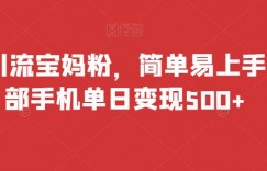 精准引流宝妈粉，简单易上手，一部手机单日变现500+