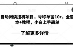 全自动阅读挂机项目，号称单窗10r，全套脚本+教程，小白上手简单