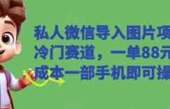 私人微信导入图片项目，冷门赛道，一单88元，0成本一部手机即可操作