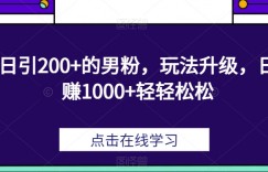 日引200+的男粉，玩法升级，日赚1000+轻轻松松