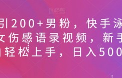 日引200+男粉，快手泳装美女伤感语录视频，新手小白轻松上手，日入500+