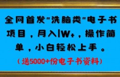 全网首发电子书项目，月入1W+，操作简单，小白轻松上手。送5000+份电子书资料