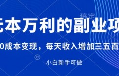 无本万利的副业项目，0成本变现，每天收入增加三五百