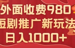 短剧推广最新玩法，外面收费980的课程，日入800+