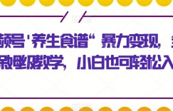 视频号’养生食谱“暴力变现，全程保姆级教学，小白也可轻松入手