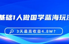 0基础1人做国学蓝海玩法，3天最高收益4.8W？